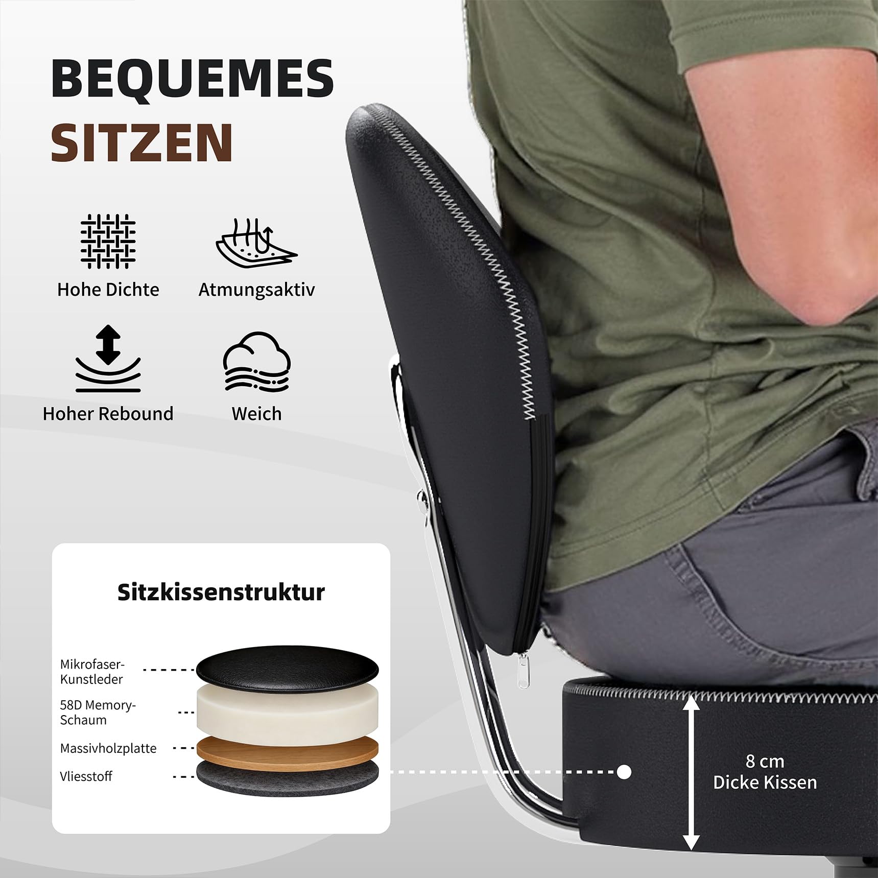 Youhauchair Barhocker 2er Set, 360 drehbare Barhocker mit Rückenlehne, Höhenverstellbarer Küchenhocker aus Kunstleder, Mid-Century-Vintage Bar Stools, Schwarz