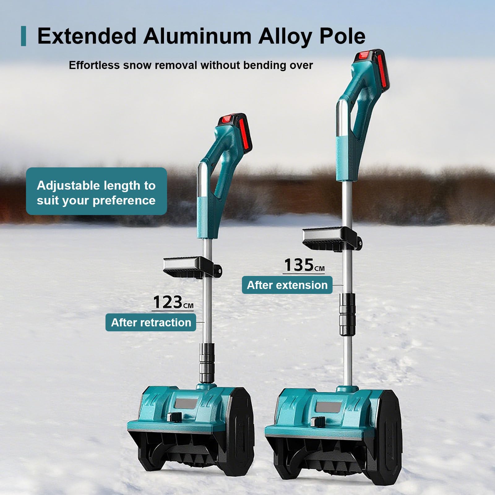 Pala Da Neve Ricaricabile Aggiornata 2025-Asta Telescopica In Lega Di Alluminio,Strumento Per La Rimozione Della Neve Invernale Spazzaneve,Larghezza Di Sgombero 30cm 3000mAh-2batteries