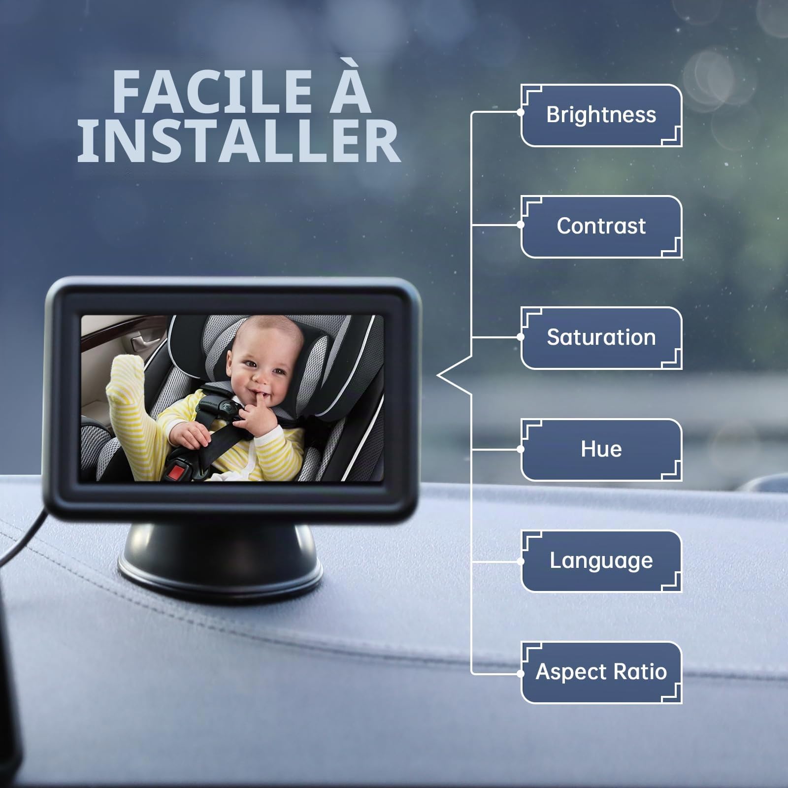 Caméra de Voiture pour Bébé HD 1080P avec Écran de 10,9 cm - Miroir pour Siège Arrière, Moniteurs de Siège Arrière avec Fonction de Vision Nocturne, Angle de Vue Large, Kit de Sécurité pour