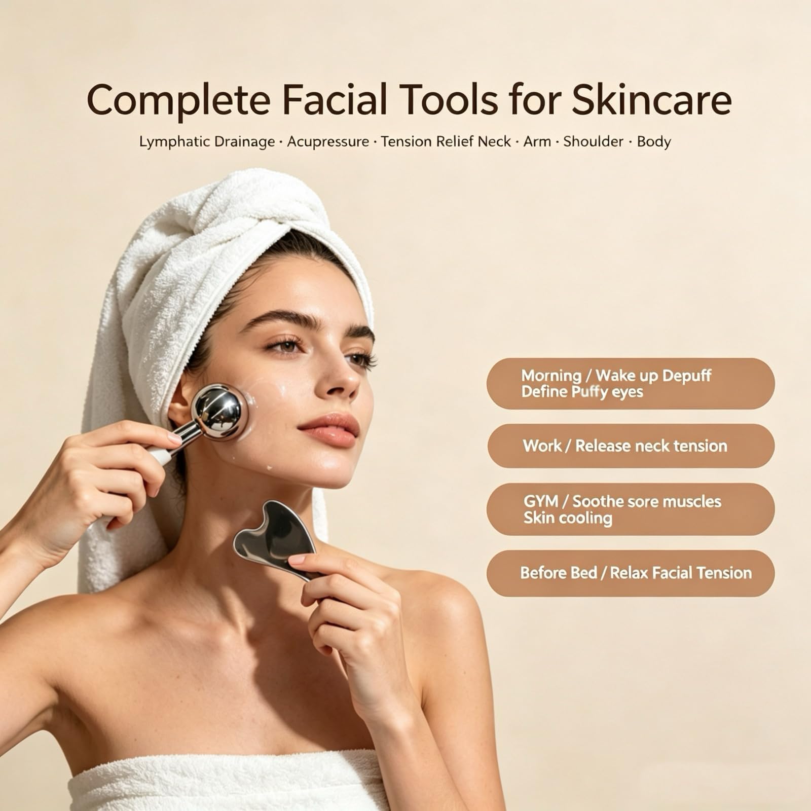 Ice Roller for Face & Eyes, Stainless Steel Ice Globes with Gua Sha Set, 3-Piece Facial Kit for Puffiness, Depuffing and Lymphatic Drainage, Cryo Facial Massage Tools, Neck & Jawline, Home Spa Gift