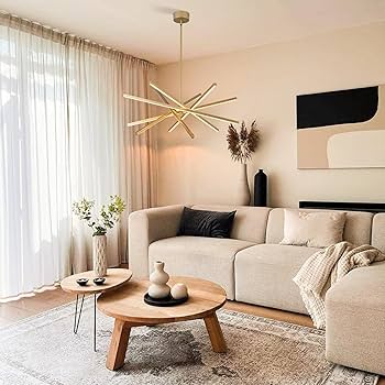 HOGBU Modern Gold Chandelier Light Fixtures - LED 6-Lights