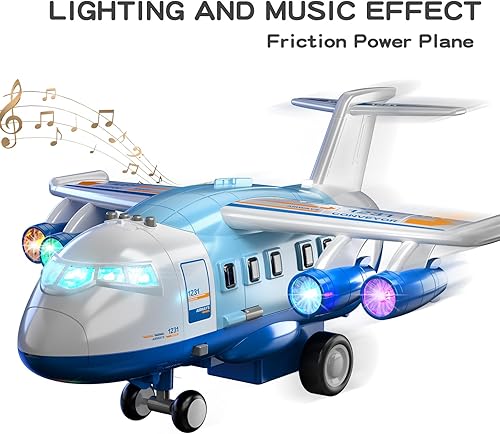 Miniatura 2 de TEMI Juguetes de avión para niños de 3 años, juguete grande de transporte de avión con 12 vehículos de construcción y tapete de juego, juguetes para