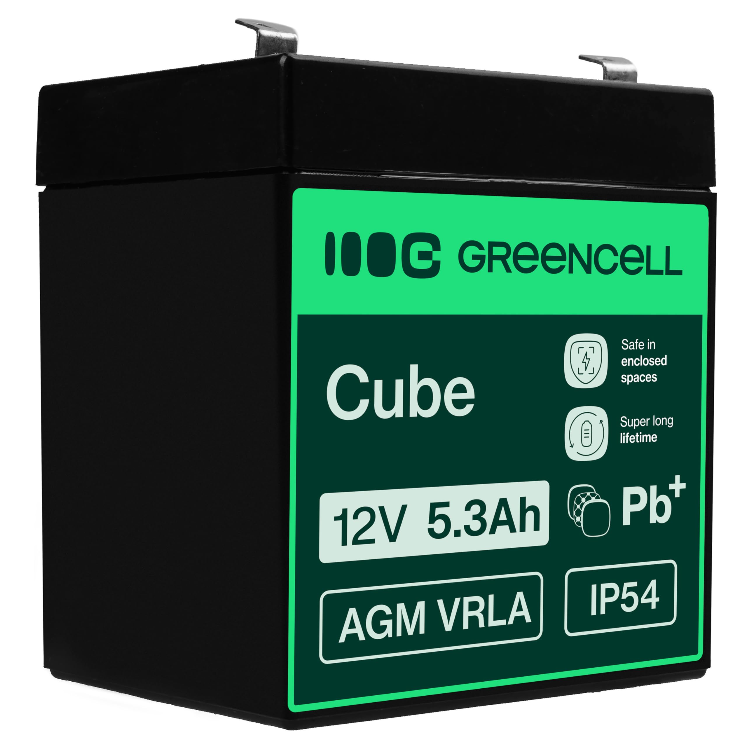 GreenCell Batteria AGM 12V 5,3Ah accumulatore sigillata VRLA non manutezione ricaricabile Batterie di ricambio ermetica giocattoli giocattoli per bambini Installazioni di allarme, 5.3Ah