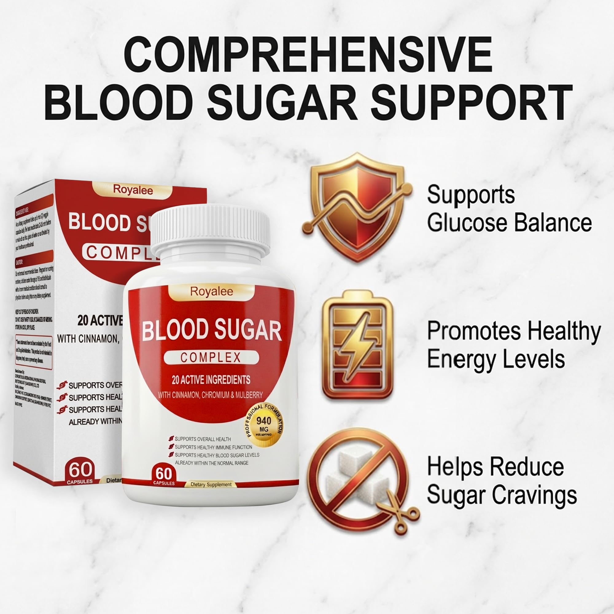 Blood Sugar Complex Supplement Helps Maintain Healthy Blood Sugar Levels Herbal Blend with Bitter Melon, Mulberry Leaf, Cinnamon Bark, Chromium & Alpha Lipoic Acid – Non-GMO – 60 Capsules — Amazon image 2