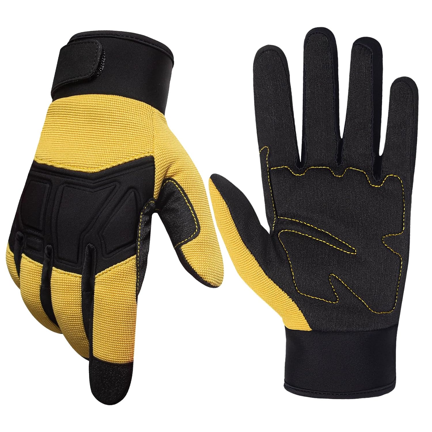 RIGWARL Upgraded Work Gloves Men with Wear-resistant Rubber Patch on Palm, Gardening Gloves Thickened Padding for Protection, Safety Work Gloves Women Tear resistant for yard, Mechanics, Construction Medium Premium Yellow- (95% Wear-resistant)