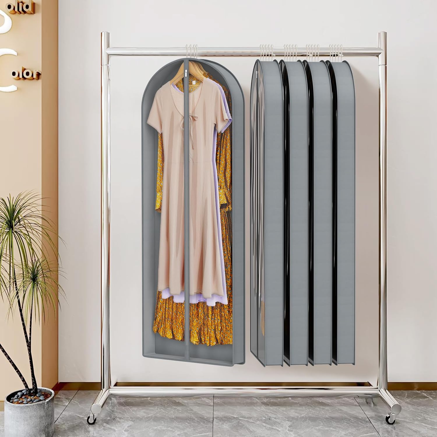 Zilink Luxury Breathable Fur Coat Storage Bags 60" Dress Bags for Gowns Long Mink Coat Garment Bag with 4" Gussted Wrinkle Free for Leather Jacket Fur Coats Puffy Dress Storage, Set of 4 - Image 4