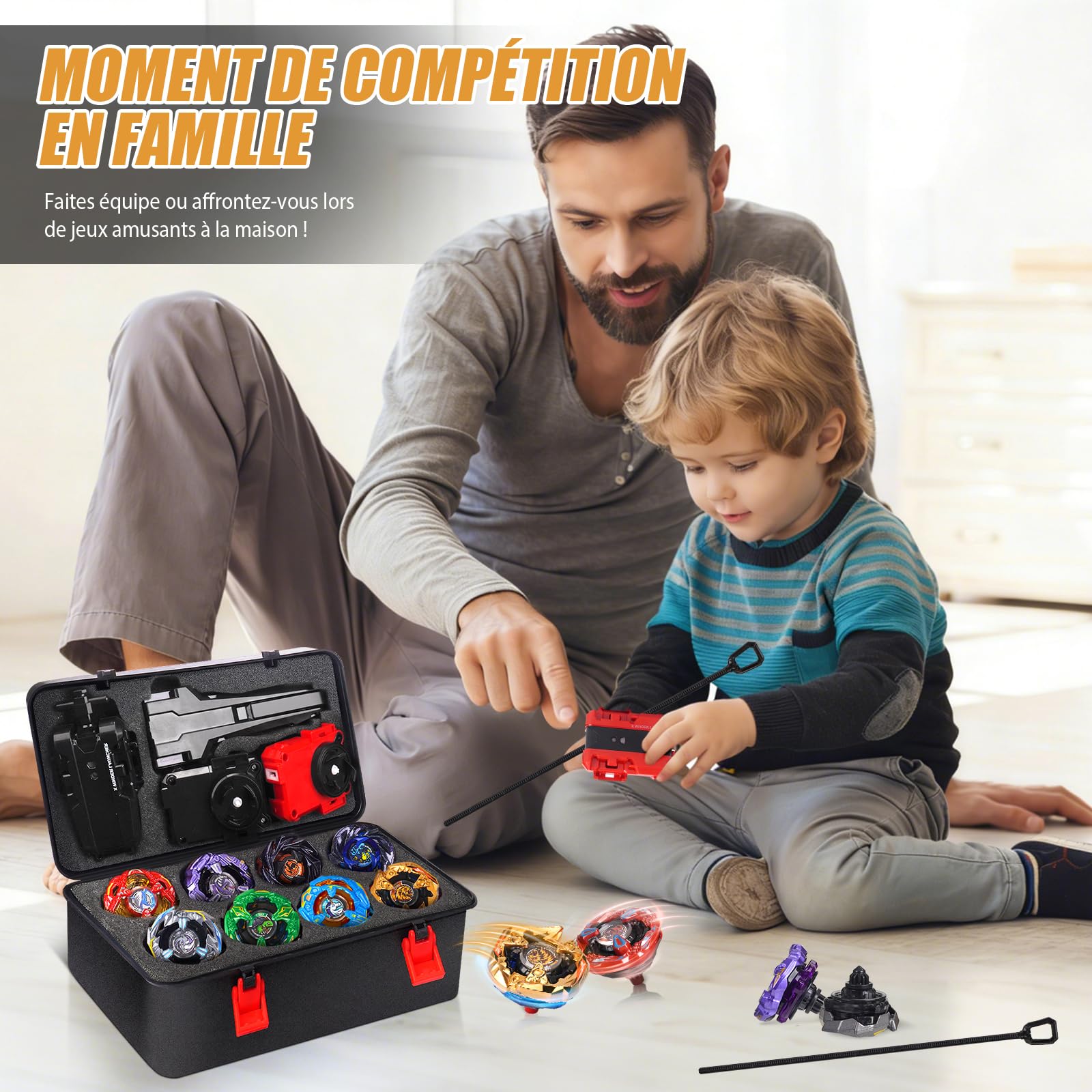 Set X Toupies de Combat, 12 Jouets tournants avec 3 lanceurs, 1 poignée et boîte de Rangement Portable | Cadeau Jeu d'arène gyroscopique pour garçons et Filles dès 6 Ans