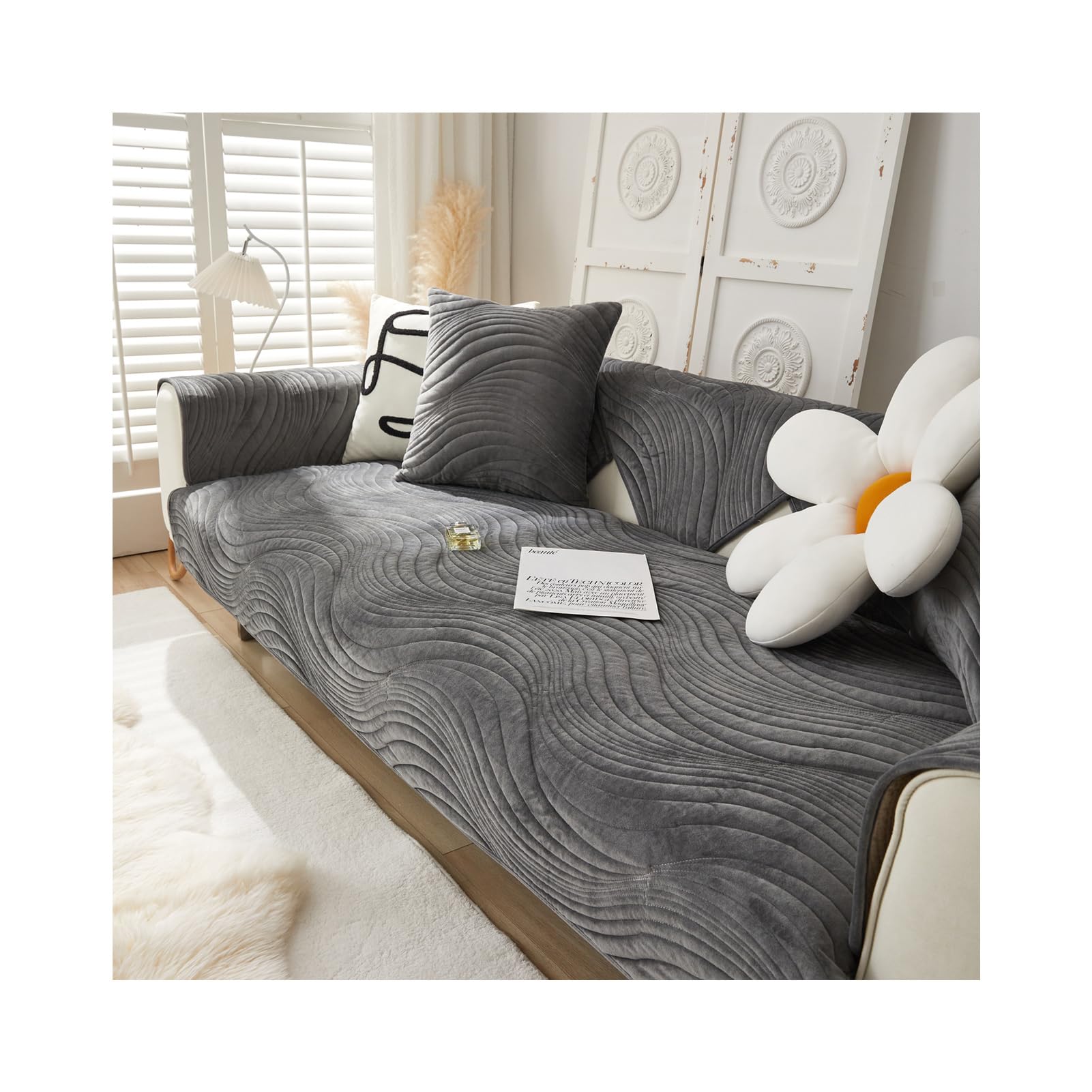 Housse de canapé imperméable gris foncé 4 places 70x180 cm