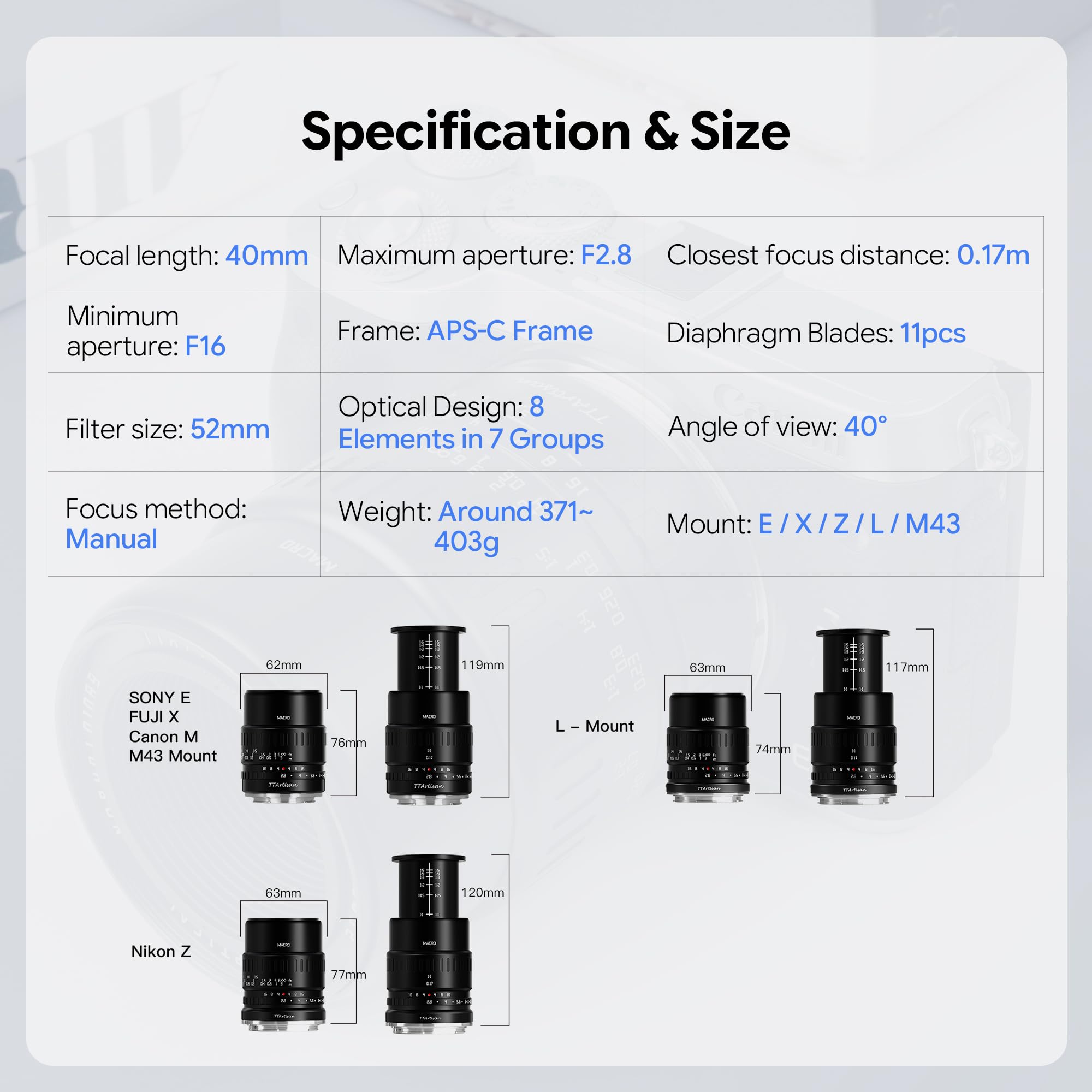TTArtisan 40mm F2.8 APS-C Macro Lens for Insects Jewelry Portrait Still-Life Compatible with Fuji X-Mount