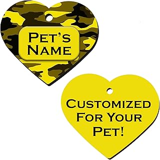 Camo Custom Heart Double Sided Pet Id Tags for Dogs & Cats Personalized for Your Pet (Yellow)