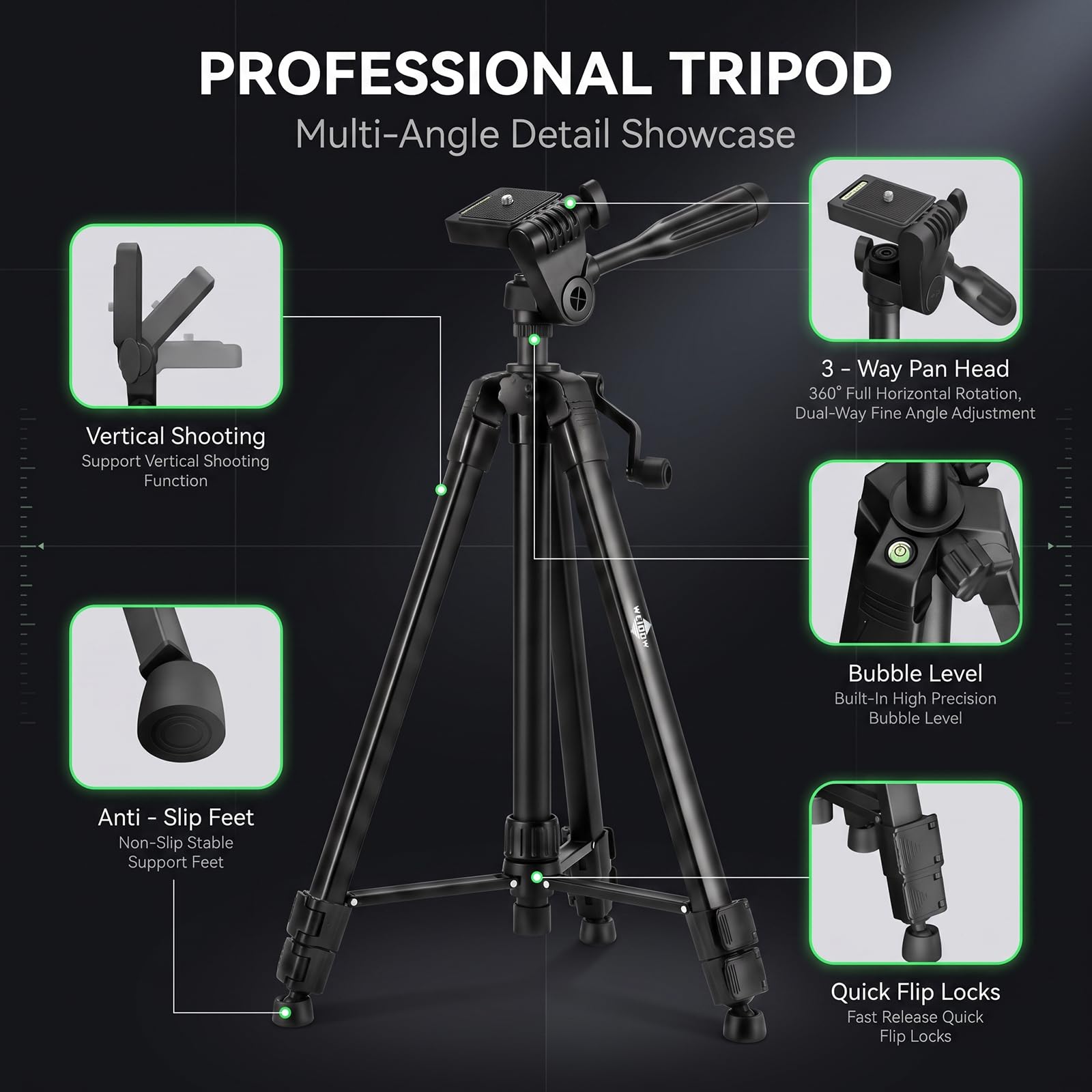 Treppiede leggero portatile regolabile per livello laser, nero