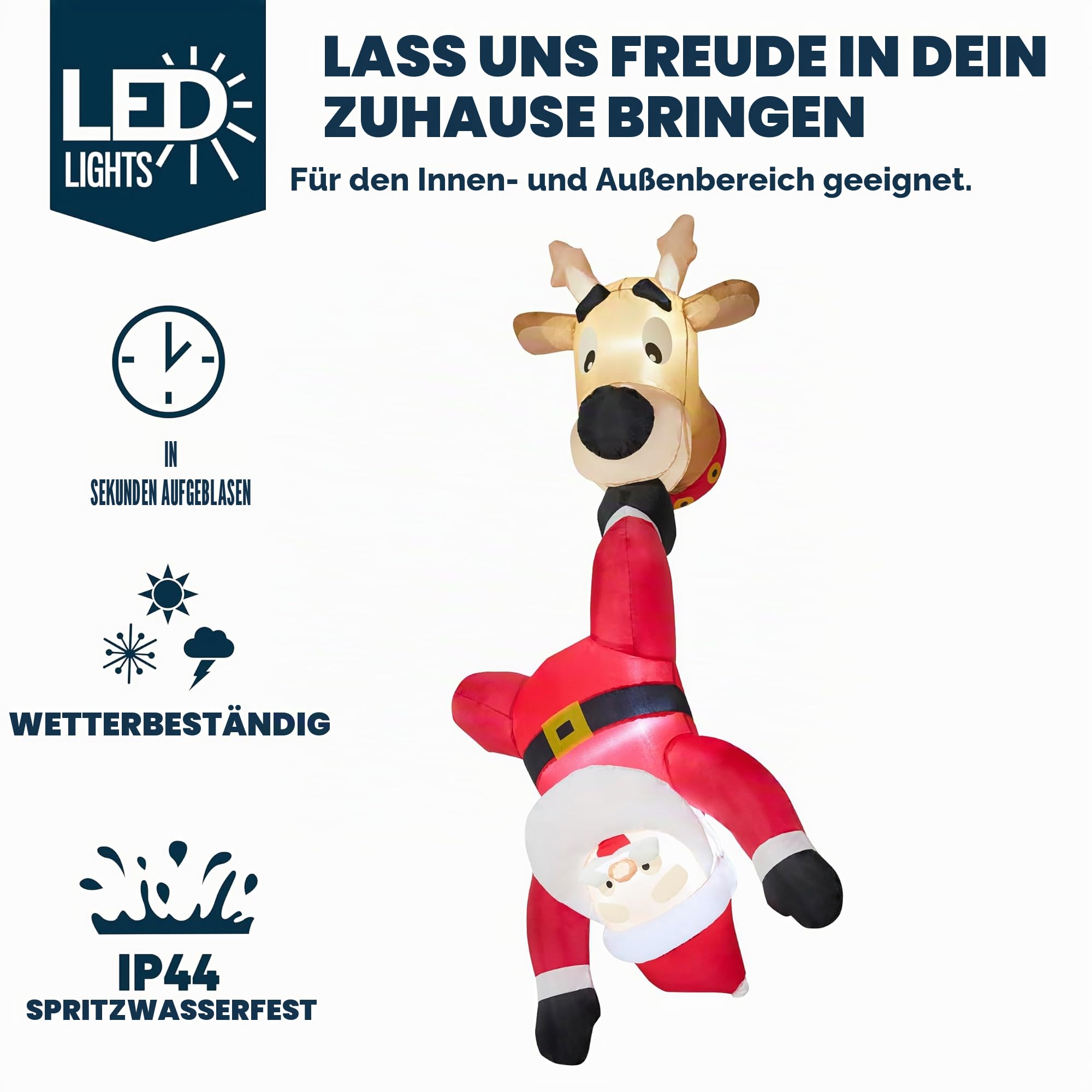 JOIEDOMI Aufblasbarer Weihnachtsmann mit Rentier, 1,8 m hoch, aufblasbar mit eingebauter LED für Fensterdekoration, Weihnachtsfeier, Outdoor, Innenhof, Garten, Dekoration