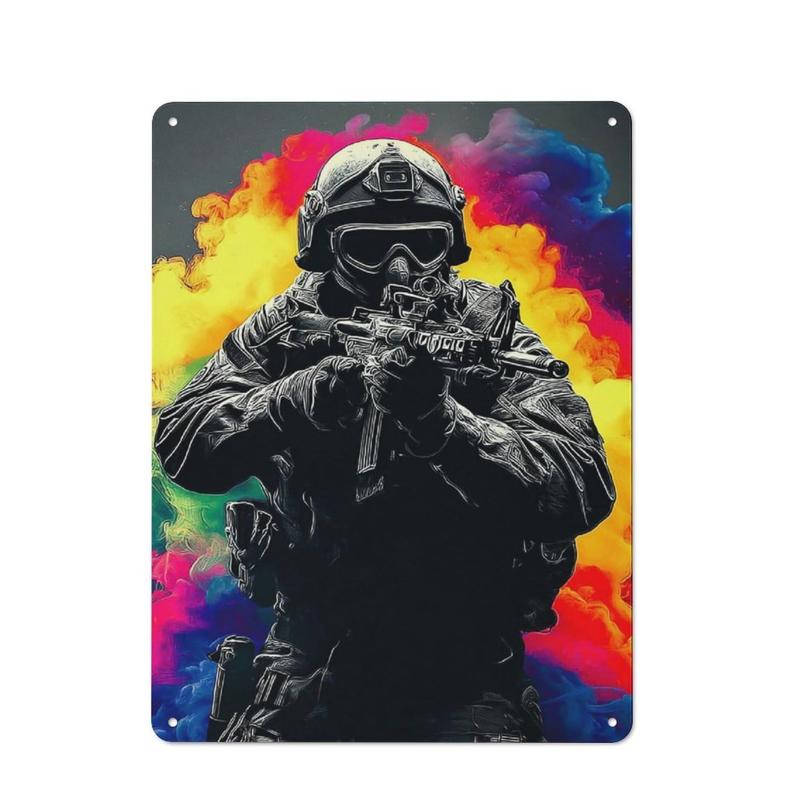 Junmoney Colorful Soldier Artwork -1 Retro Metal Sign 40X30cm, Garage Style Shed Wall Plaque For Garage, Hobby Room, Office Or Man Cave