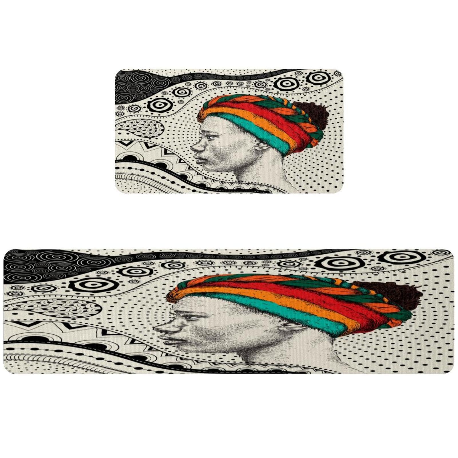 Lot de 2 tapis de cuisine femme africaine ethnique absorbants