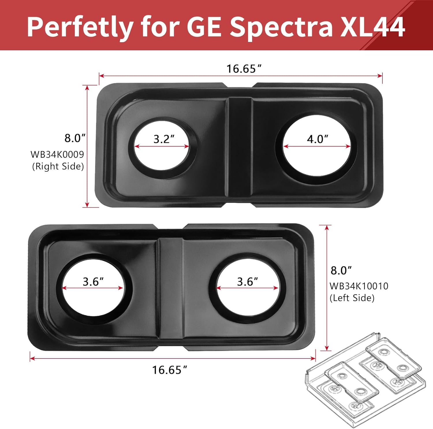 Gas Stove Drip Pans for GE Gas Hotpoint Stove Burner Replacement Part, WB34K10009 WB34K10010 Double GE Burner Drip Pan for GE SpectraXL44 Gas Stove Range Drip Bowls, 2 Pack