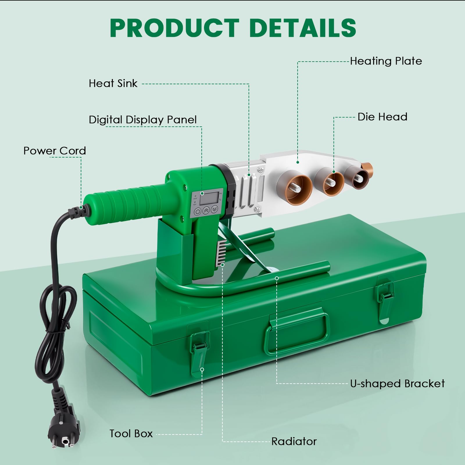Saldatrice Per Fusione A Bicchiere, Saldatrice Per Tubi In Ppr 2000 W Professionale Per Tubi In Plastica ø20–63 Mm Con Display Digitale Saldatrice Per Tubi In Ppr/Pb/Pe/Pert 150°C~400°C