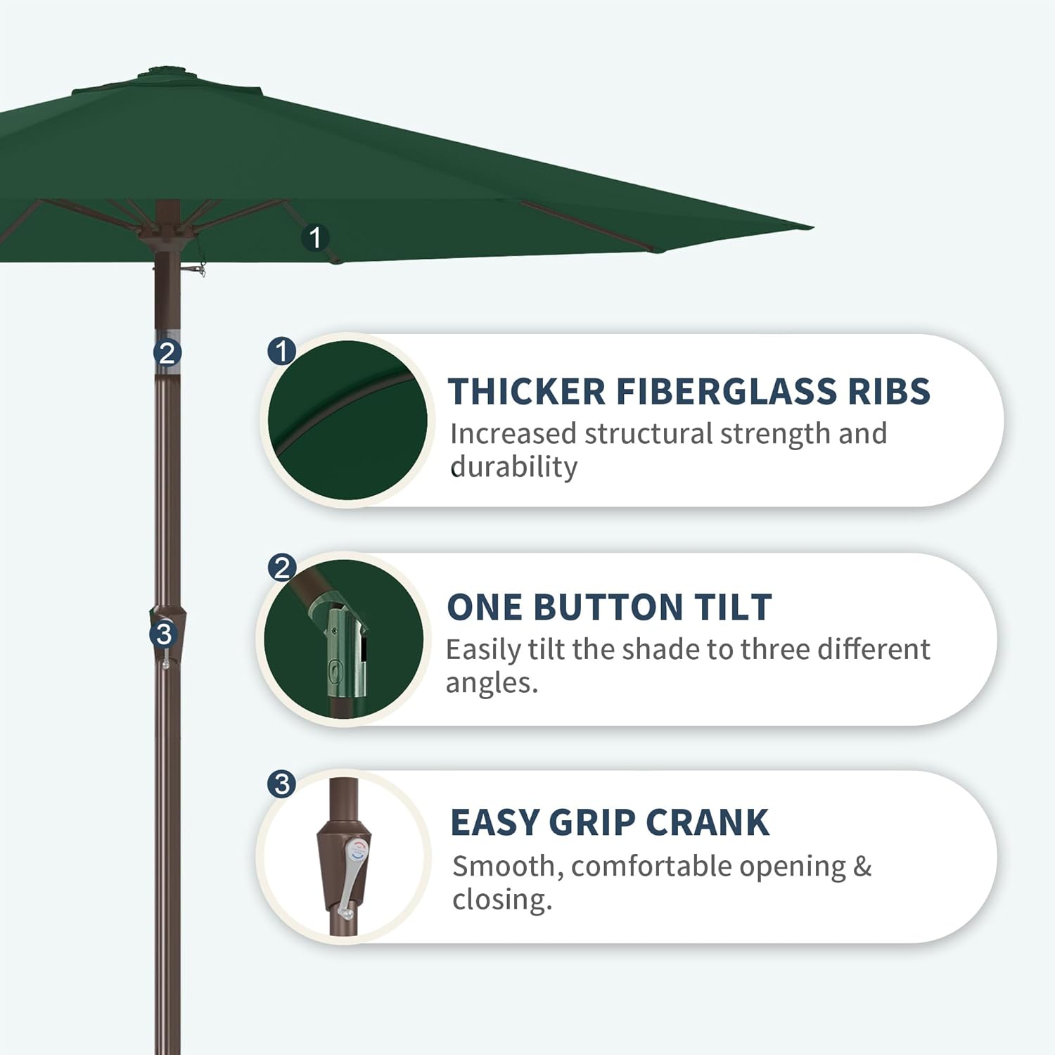 patiokingdom 11ft patio umbrella,outdoor umbrella with push button tilt and crank,market table umbrella with 8 sturdy fiberglass ribs uv protection dark green