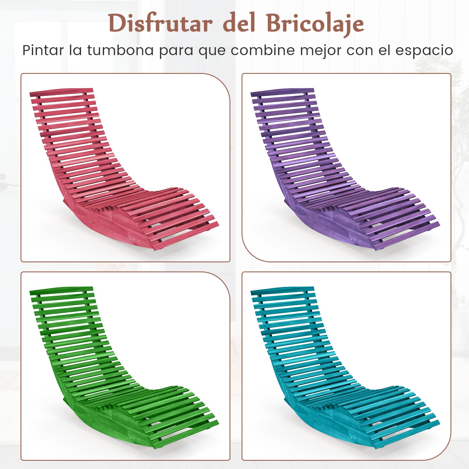 COSTWAY Tumbona Mecedora de Acacia, tumbonas Jardin Exterior con Asiento de Listones Ensanchados y Respaldo Alto, Silla Mecedora Jardin Terraza Exterior,157 x 60 x 76 cm, Carga 160kg, Natural (1)