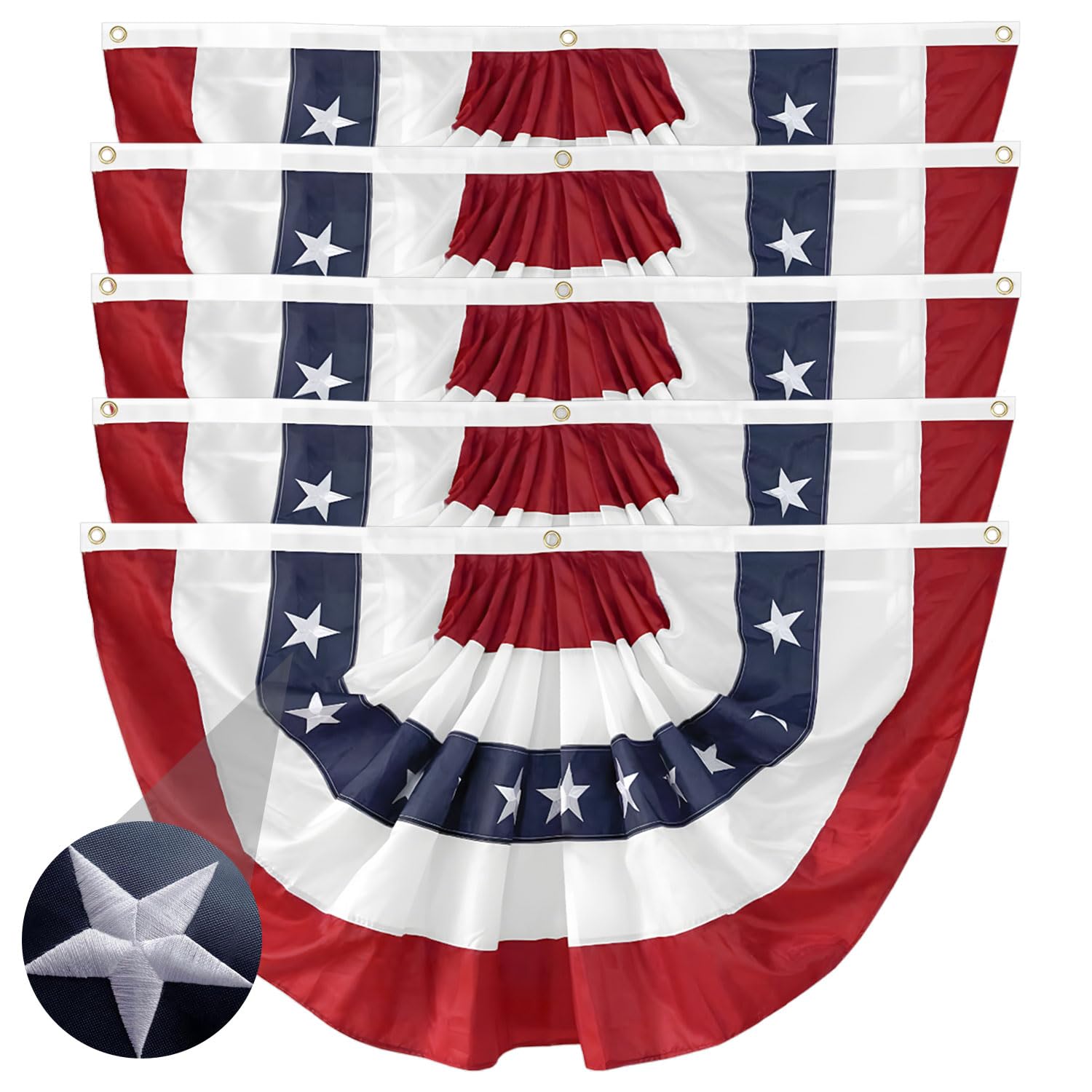 Photo 1 of 5Pack American Pleated Fan Flag 1.5x3 Ft USA Patriotic Bunting 4th of July Bunting Flags Decor Outside Porch Garden Banner Embroidered Stars & Sewn Stripes Canvas Header Brass Grommets