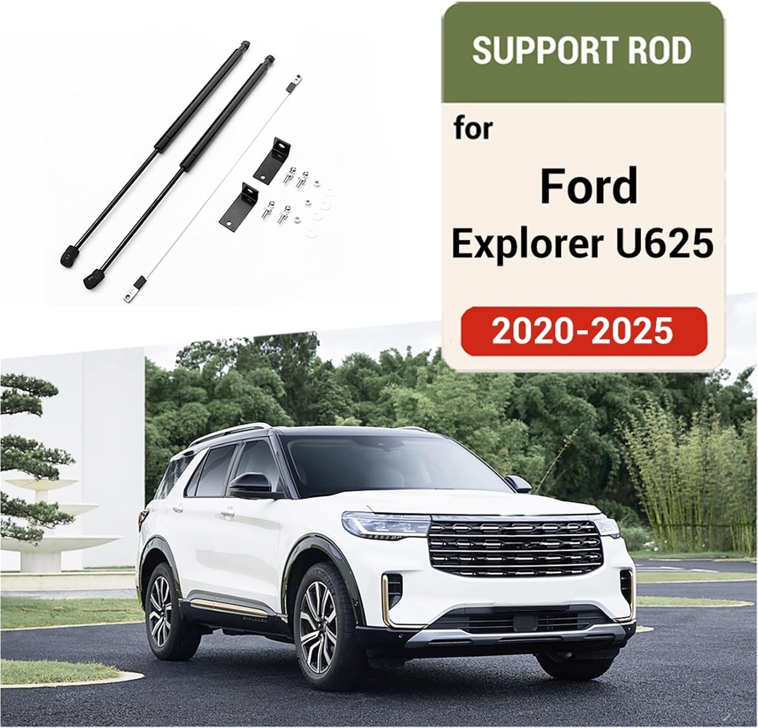 Car Hood Engine Strut Bar Compatible With Explorer 2020-2025 U625 Gas Shock Buffer Lift Support Rod Styling(Carbon Red)