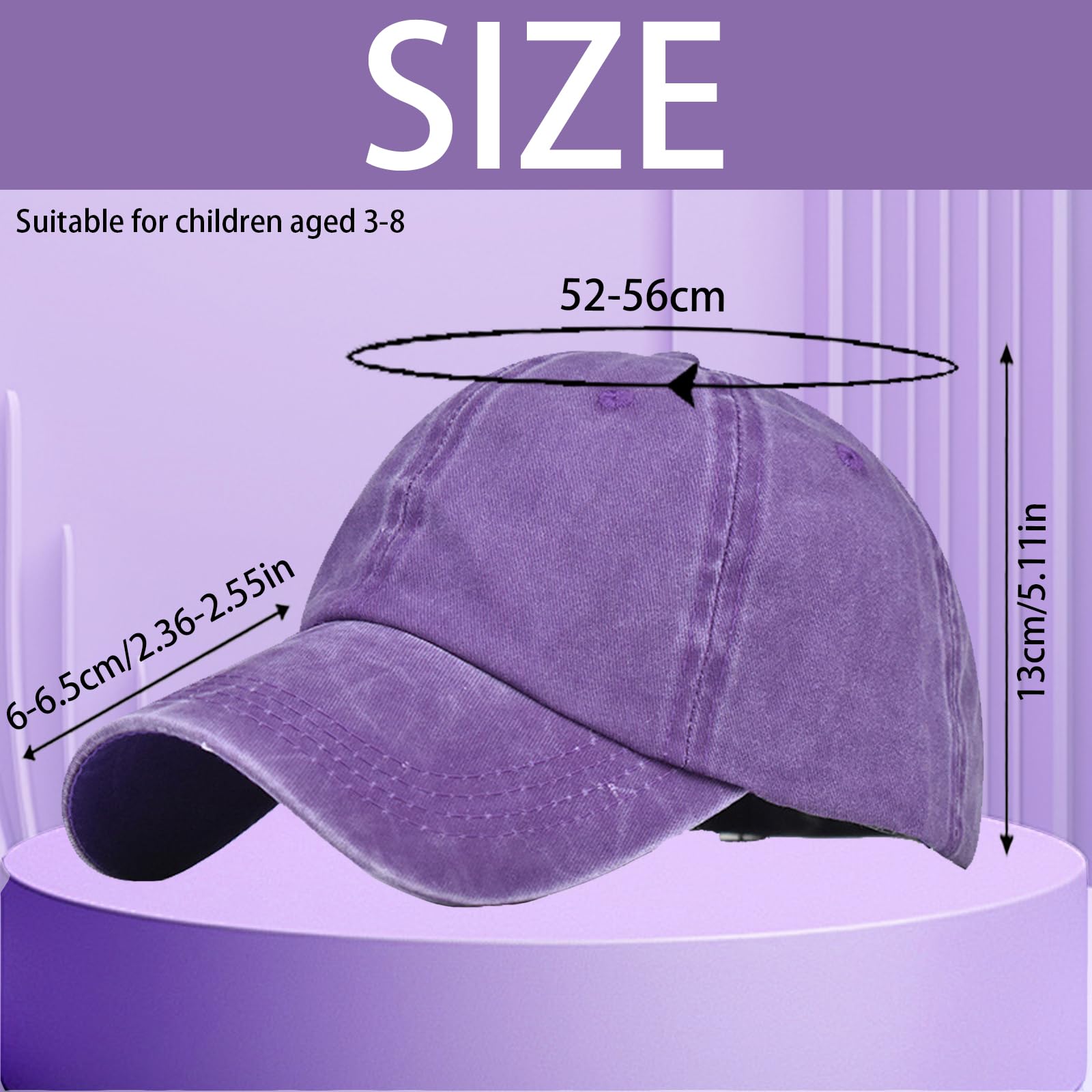 Gorra de Béisbol Lavadas Niños, 100% Cotton, Gorras de Béisbol Unisex para Adj Gorra con Visera y Cierre Ajustable, para Casuales Running Beisbols Tenis Golf, Niños y Niñas de 3-8 Años