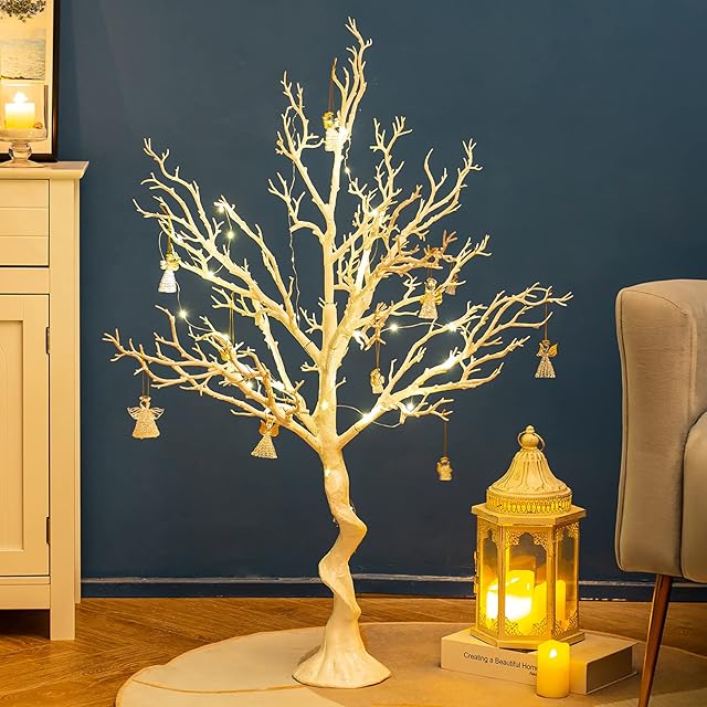 Sziqiqi 105cm White Twig Tree Easter Tree Centrepieces for Indoor Outdoor, Large Decorative Tree Branches Xmas Tall Ornamental Wishing Tree for Wedding Christmas Halloween Birthday Event Display