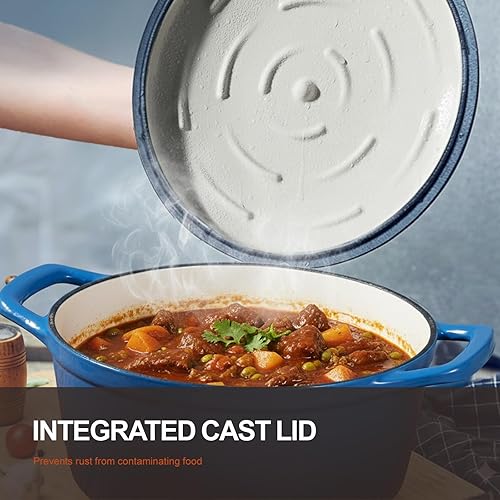 Miniatura 3 de Overmont - Horno holandés de hierro fundido esmaltado, de 5.5 QT, con tapa, libro de cocina (idioma español no garantizado) y agarraderas de