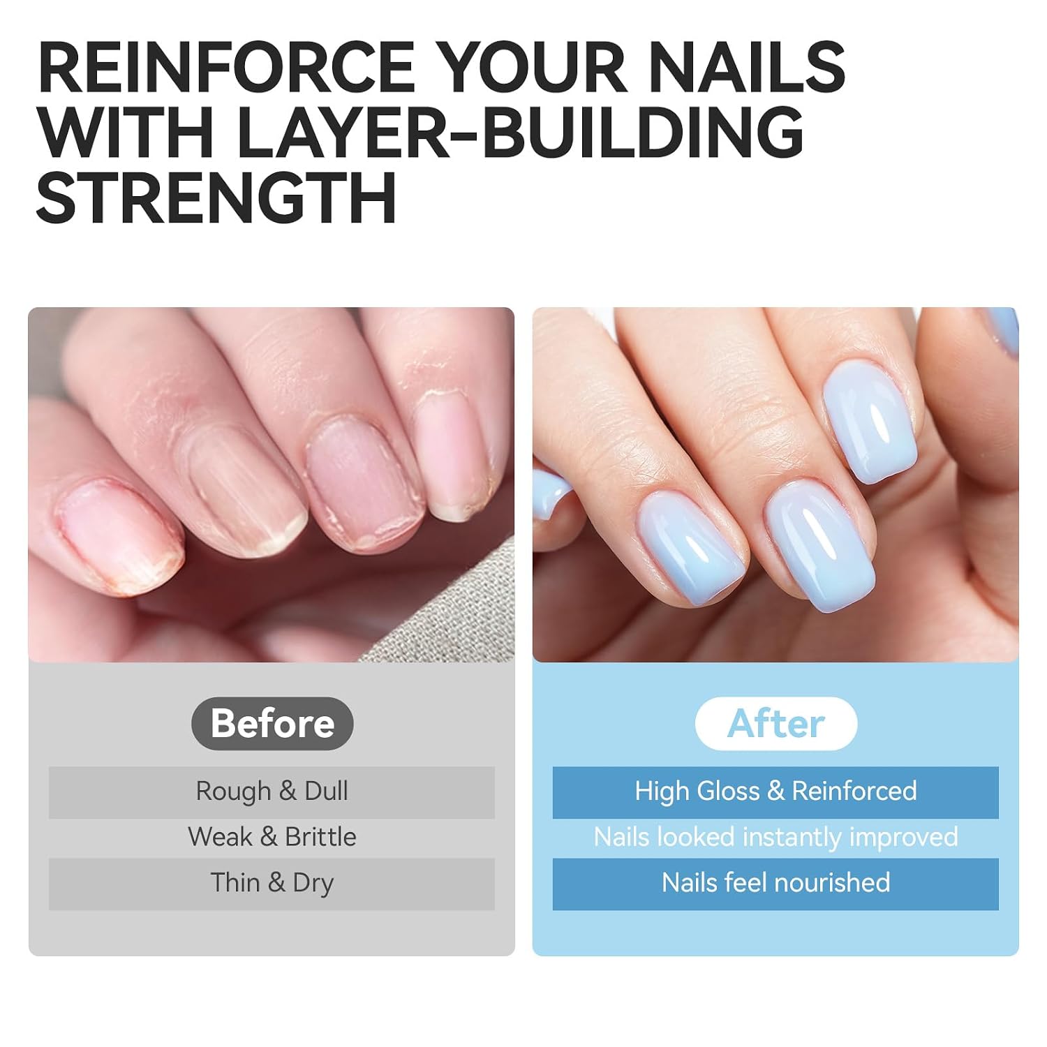 Nail Polish Strengthener and Growth Treatment: Azure Blue 15ml Gelike EC 6 in 1 Natural Nail Strengthener for Damaged Nails - Long Lasting Nail Hardener and Strengthener - For Daily Home Salon