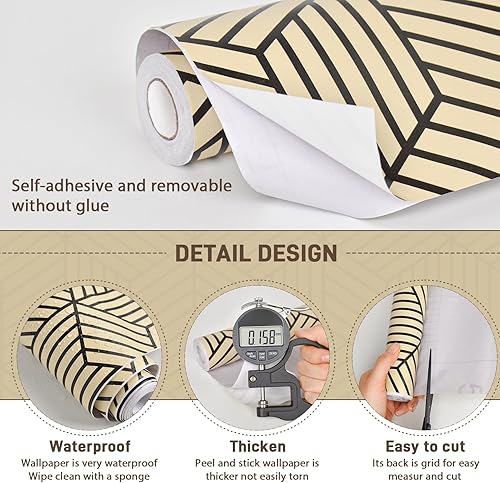 Miniatura 4 de MelunMer Papel tapiz geométrico marrón para despegar y pegar, extraíble, autoadhesivo, 118 pulgadas de largo, 17.7 pulgadas de ancho, papel tapiz
