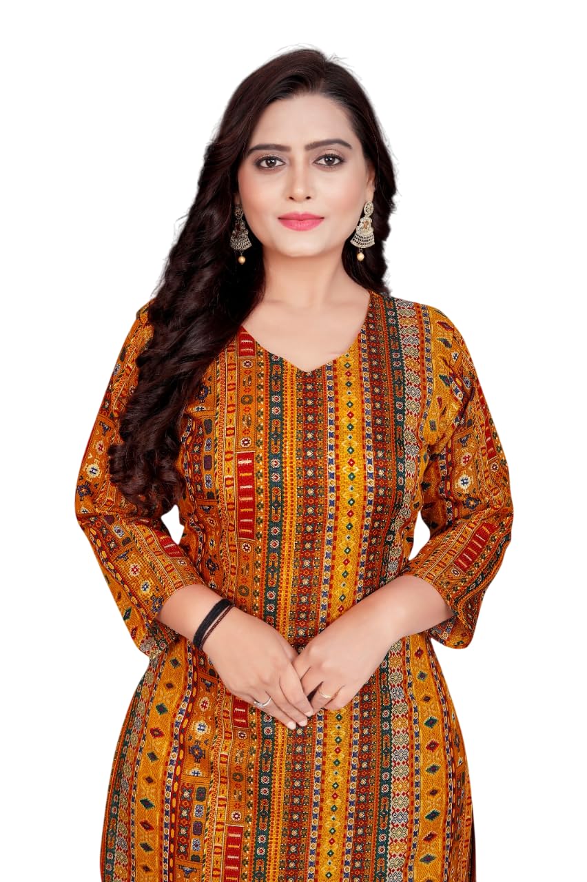 Amthi V-Neck Straight Cotton Blend Yellow Kurtis for Women's-picture-17