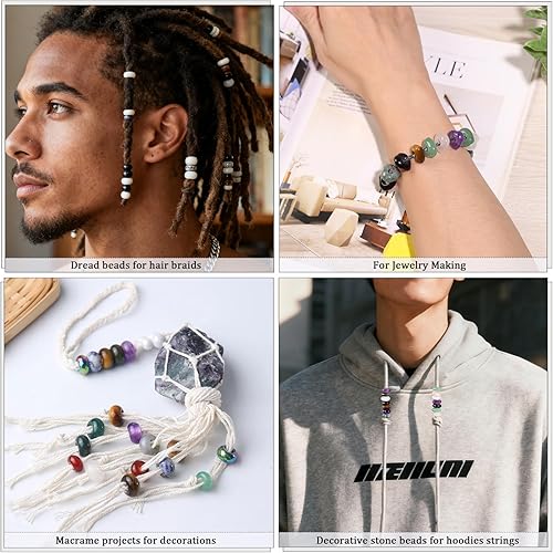 Miniatura 3 de Amogeeli Rondelle - Cuentas de piedra de agujero grande para hacer joyas, cuentas sueltas europeas, paquete de 15 Multicolor/Jaspe de sésamo,#2