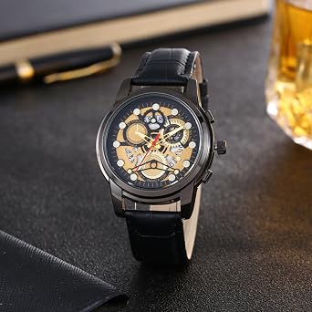 Automatic Watch Fashion Accessories - Mechanical Watches for Men with Leather Strap and Self-Winding Movement - Date Window Display, 40mm Alloy Case, Genuine Leather Band, Water Resistant Mechanic