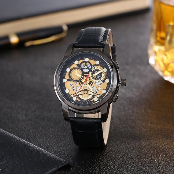Automatic Watch Fashion Accessories - Mechanical Watches for Men with Leather Strap and Self-Winding Movement - Date Window Display, 40mm Alloy Case, Genuine Leather Band, Water Resistant Mechanic