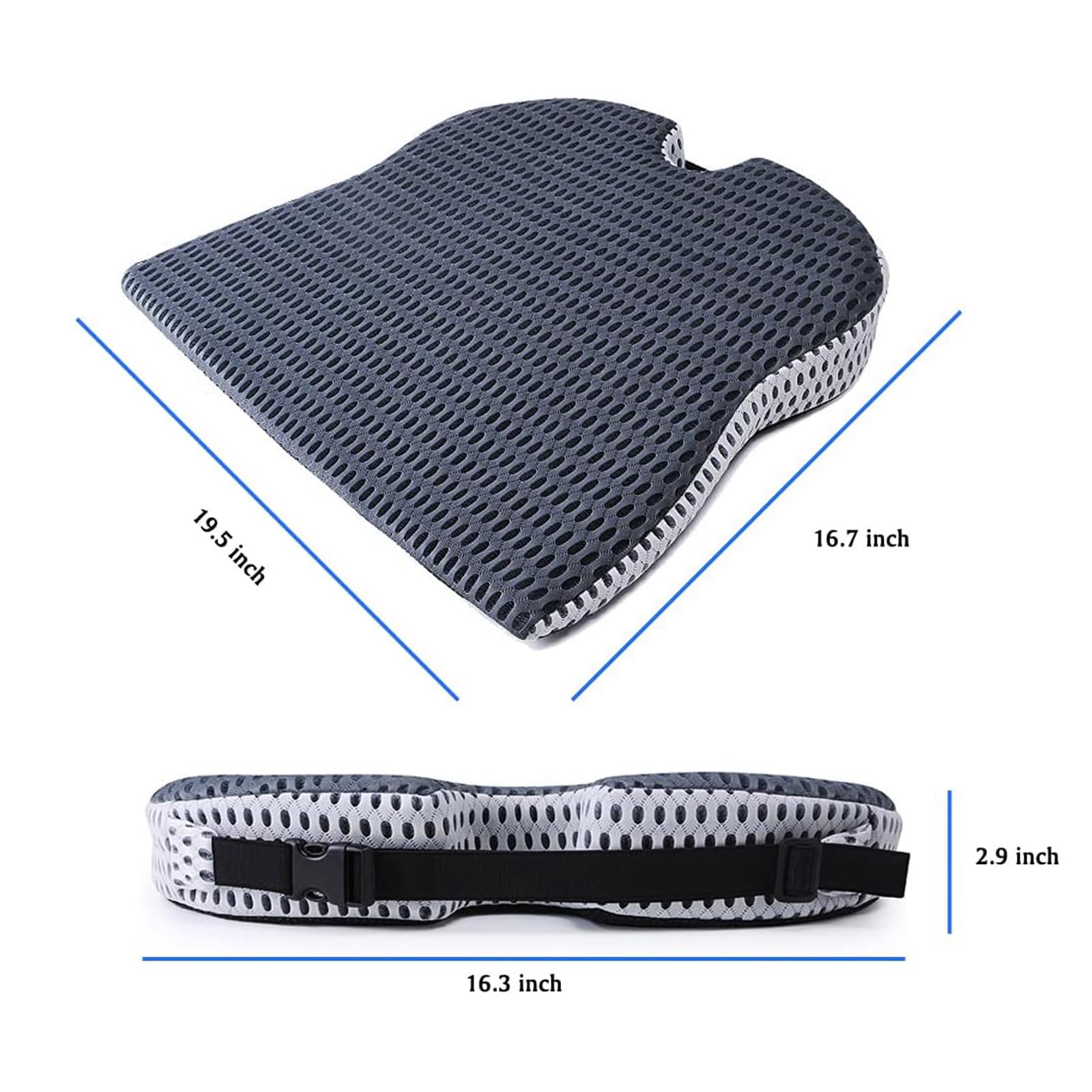Cojín De Asiento De Cuña para Coche, Asiento De Conductor, Silla De Oficina, Sillas De Ruedas, Soporte para Coxis, Cojín De Espuma Viscoelástica para Alivio De La Ciática,Gris