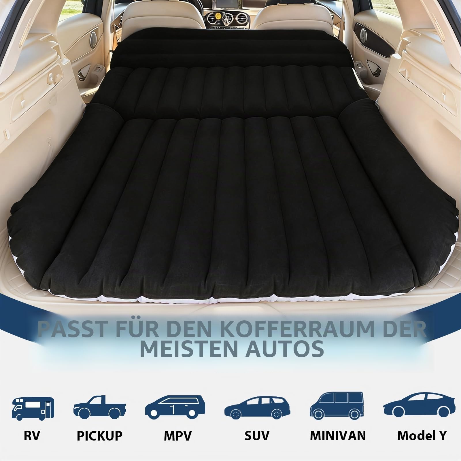 Auto Matratze SUV Luftmatratzen Camping Aufblasbare Matratze Aufblasbares Bett für den Auto-Rücksitz-Dickere Luftbett für Camping Outdoor Aktivitäten (Schwarz)