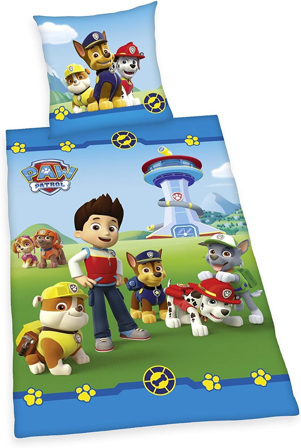 Herding PAW PATROL Bedding Set, Reversible Motif, Duvet Cover 135 x 200 cm, Pillow Case 80 x 80 cm, Cotton/Renforcé