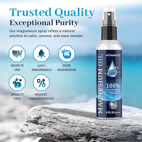 Miniatura 7 de Vitamatic Spray de aceite de magnesio puro, 8 onzas, espray de magnesio de grado USP, sin minerales traza poco saludables