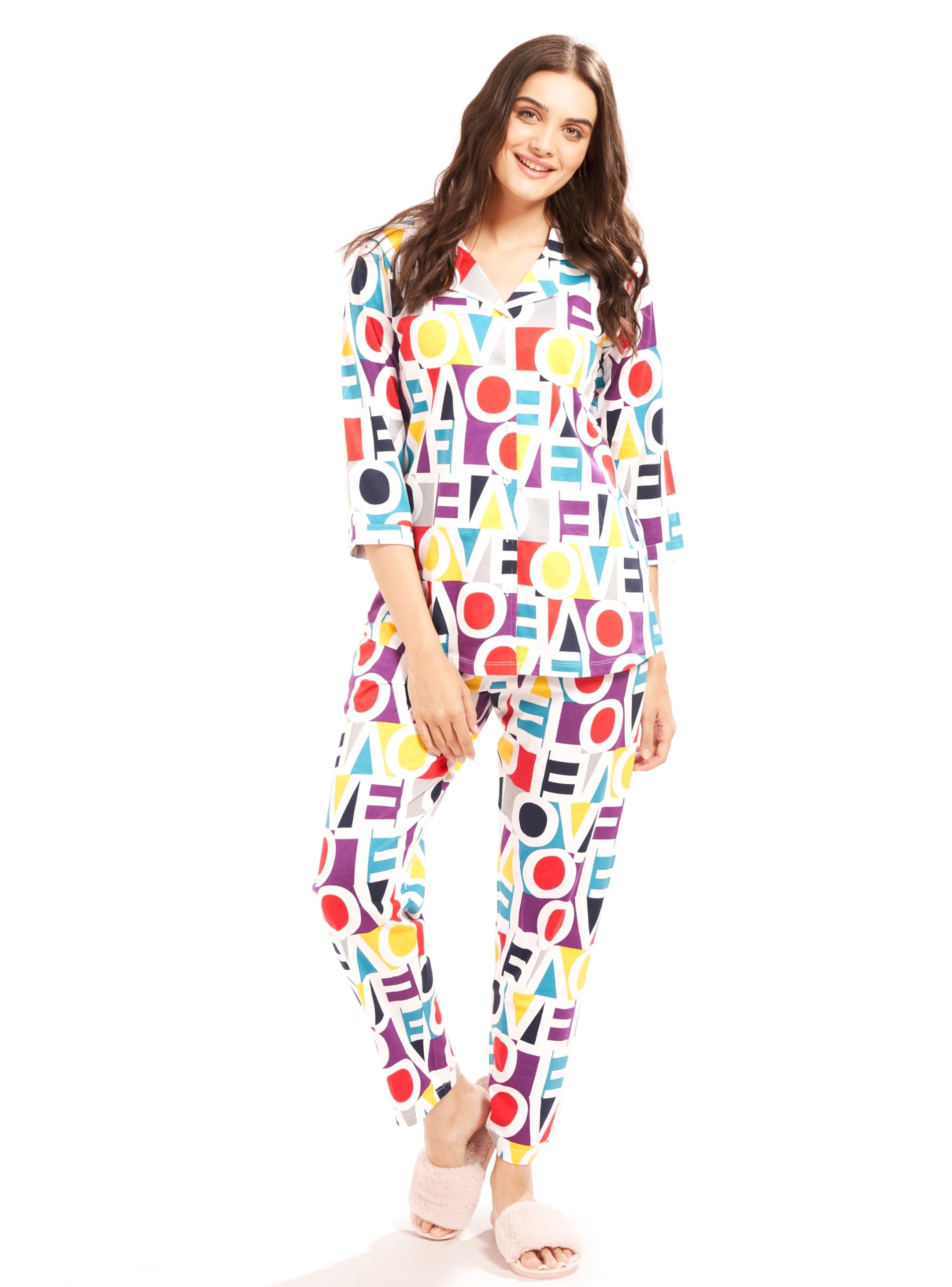 av2 Women's Cotton Typography Printed Night Suit Set of Shirt & Pajama Set | Casual Night Dress for Women - 4007-picture-54