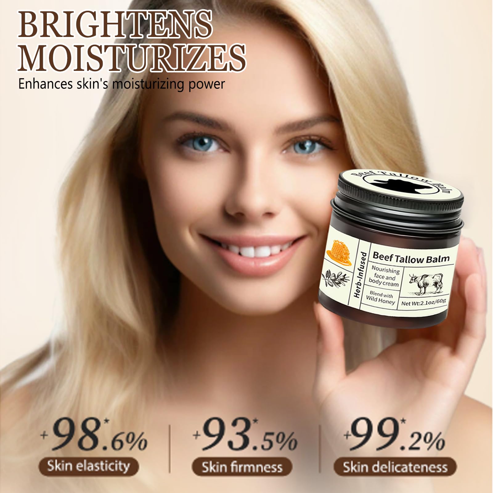 Grass-Fed Beef Tallow Honey Balm for Skin, Nourishing Face & Body Cream for Dry Skin - Image 3