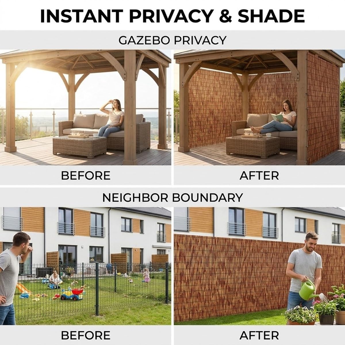 Rollo de Caña Natural para Ocultación de Balcón y Terraza, Valla de Caña Natural Exterior como Malla de Privacidad y Protector de Sombreo para Jardín, Patio y Piscina(61x823cm(2x27ft))
