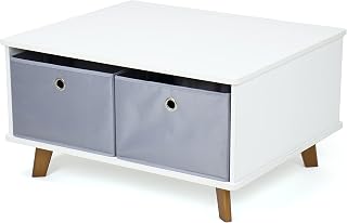 Humble Crew, Wood/White Fabric Storage Bin Mid-Century Low Table
