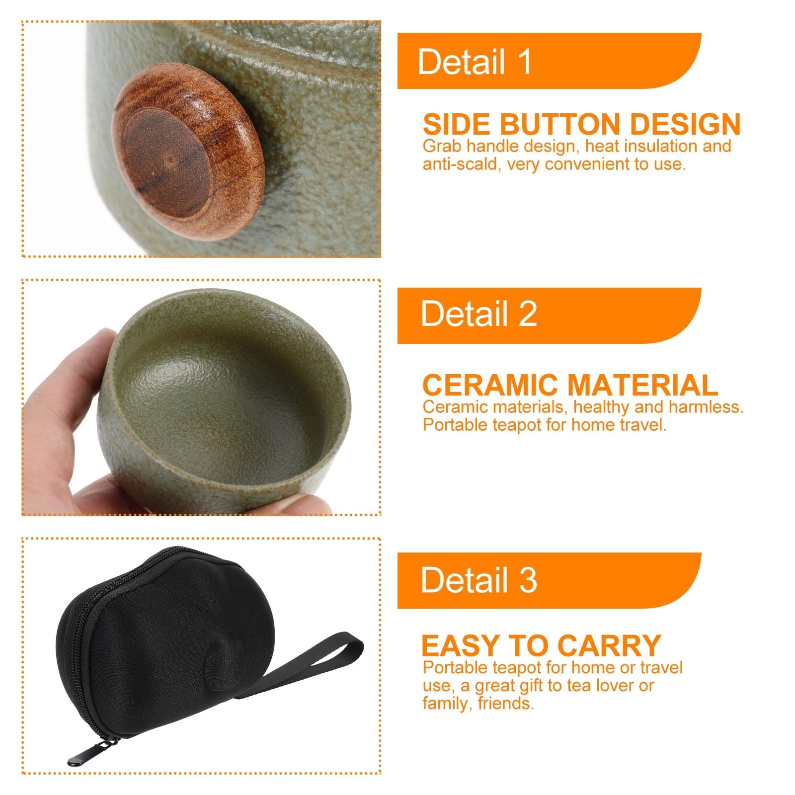 Juego de Té Portátil de Viaje Diseño Asa para Fácil Almacenamiento y 2 Tazas Kung Fu Tetera de Cerámica Verde Adecuado para Amigos y Aficionados del Té en Casa o Viajes
