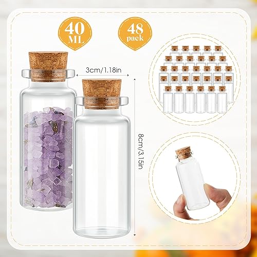 Miniatura 2 de Bokon 48 botellas de vidrio pequeñas de 1.4 fl oz con mini viales de corcho con tapones de corcho de madera, frascos de vidrio pequeños de