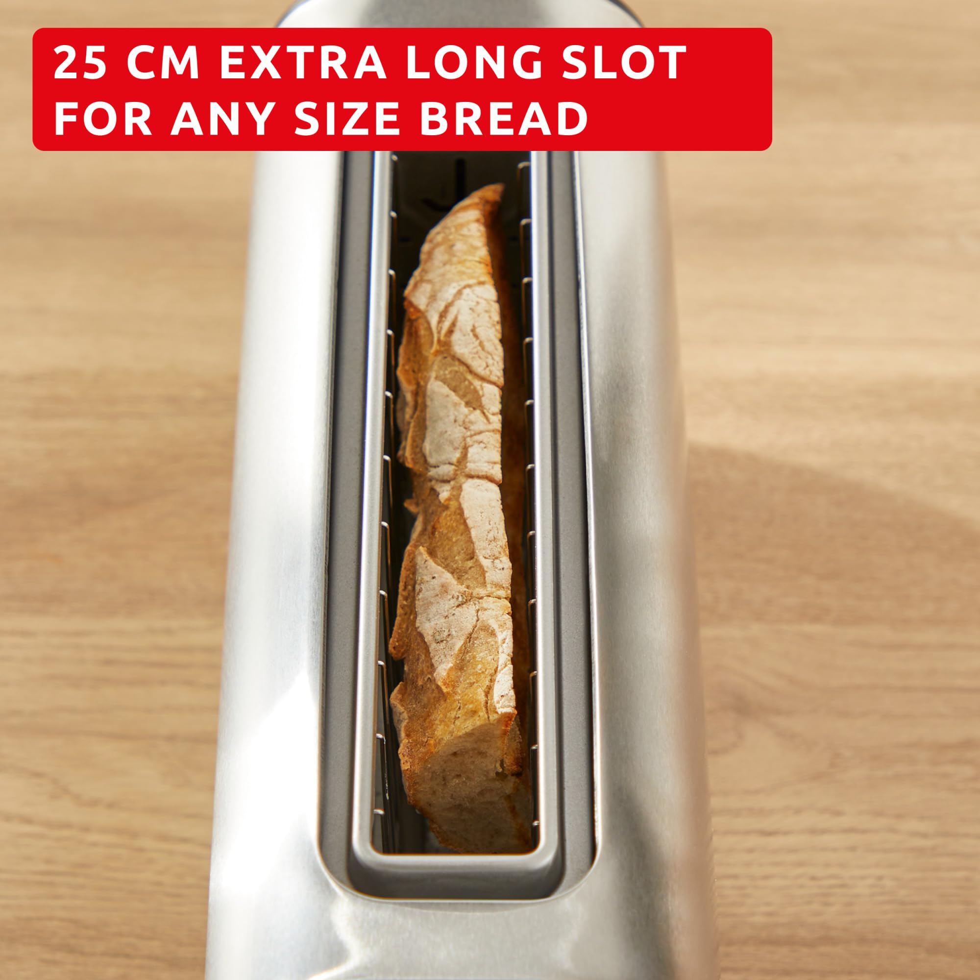 Moulinex Subito, Grille-pain longue fente avec chauffe-viennoiseries, Dorage plus rapide, Économies d'énergie, Rise et inox, LS5S1AE0