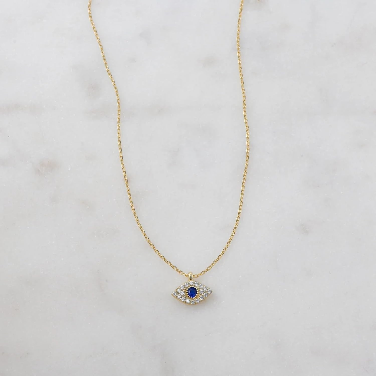 Gold Evil Eye Necklace,14K Gold Plated Dainty Solitaire Minimalist Diamond Evil Eye Simple Necklace For Women Gold Jewelry Gifts - Image 7