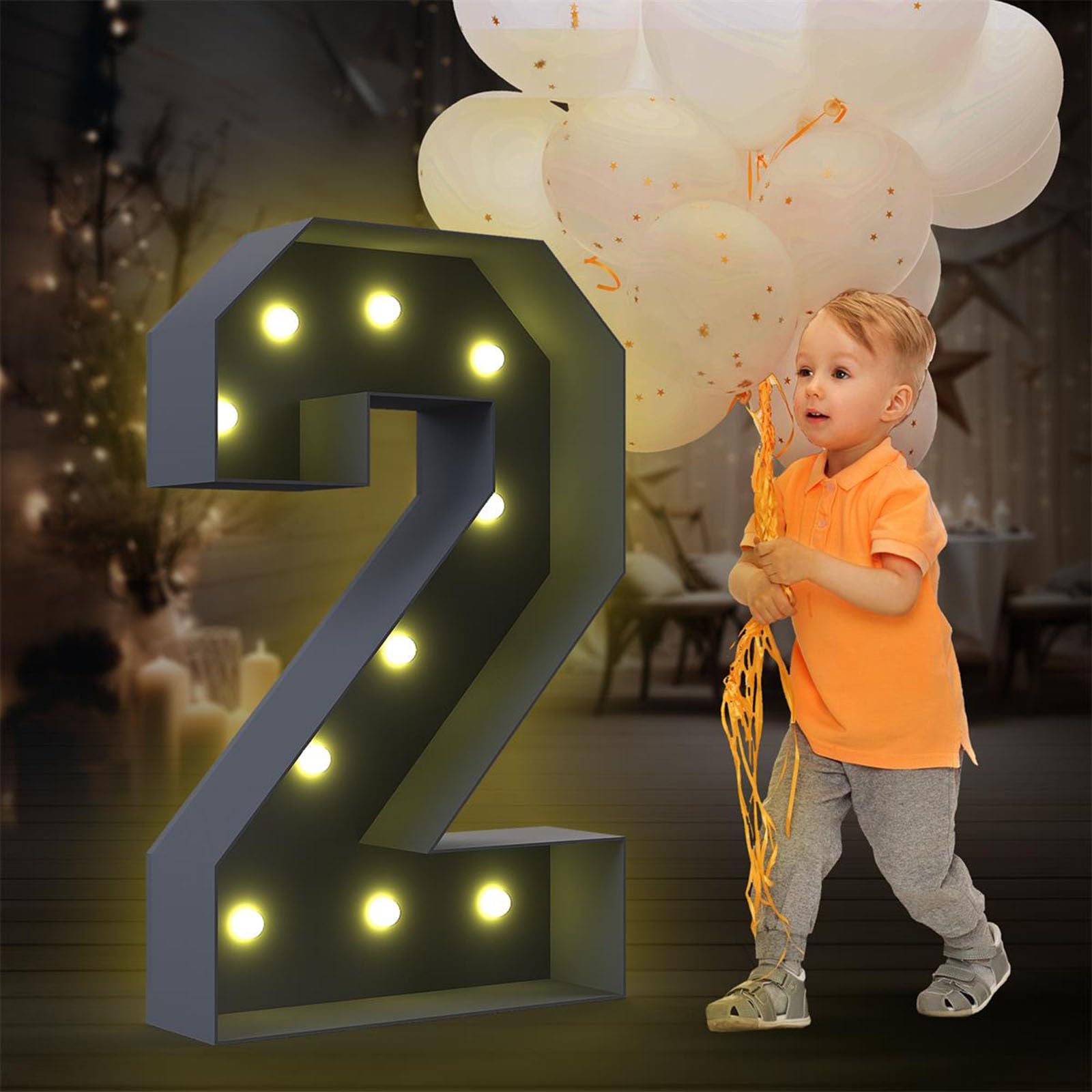 4FT Marquee Light Up Numbers LED Large Lighted Marquee Numbers Pre-Cut Frame Mosaic Numbers for 20th 50th 16nd Birthday Anniversary Wedding Party DIY Decoration ( Color : Black , Size : Number 2 )