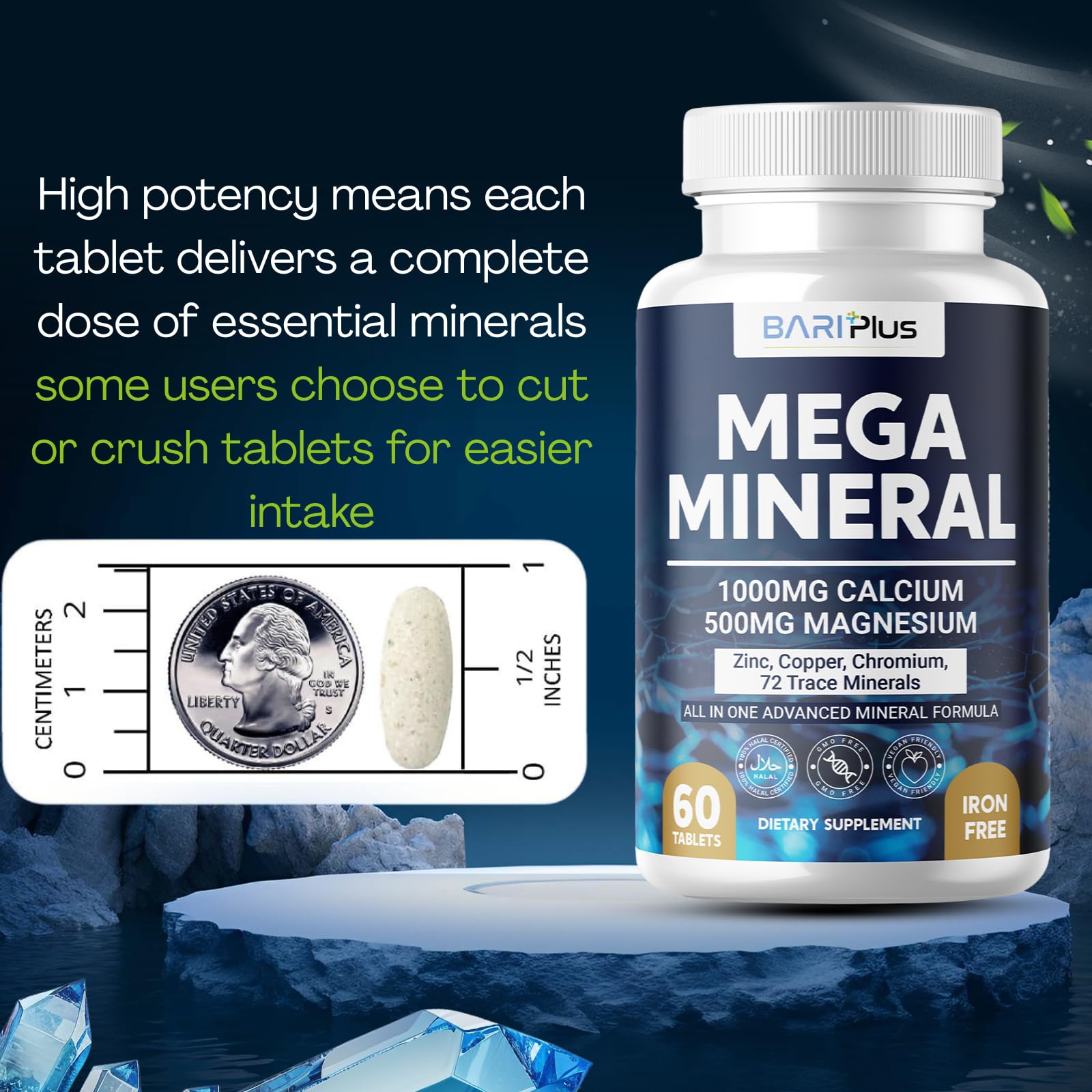 Mega Mineral – Complete Complex with Vitamin D, Calcium, Magnesium, Zinc, Potassium, Boron, Selenium, Chromium & Trace Minerals – Iron-Free – USA Made – 60 Tablets — Amazon image 5