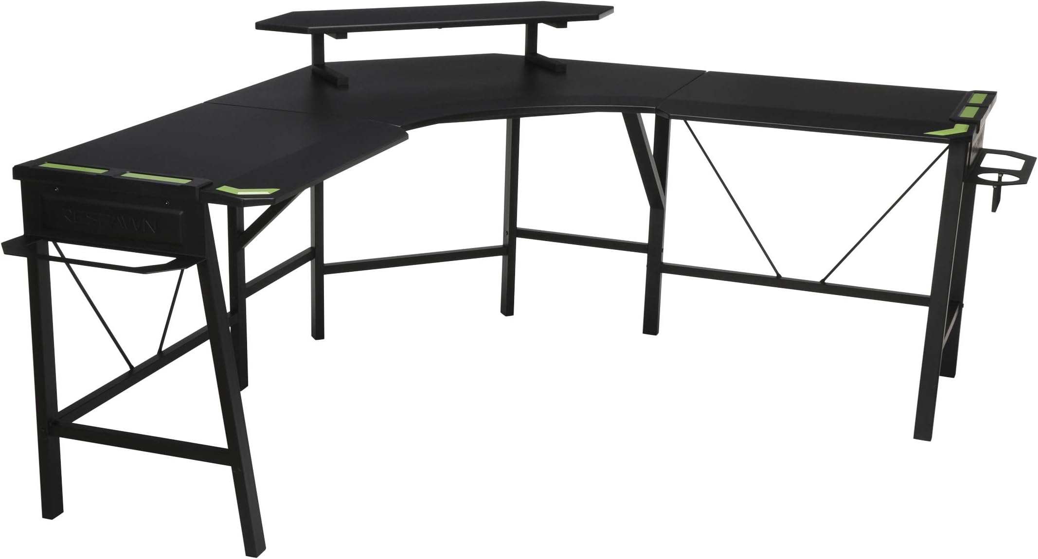 RESPAWN RSP-2010 Gaming Computer, L-Shaped Desk, 66" D x 66" W x 34.625" H, Green