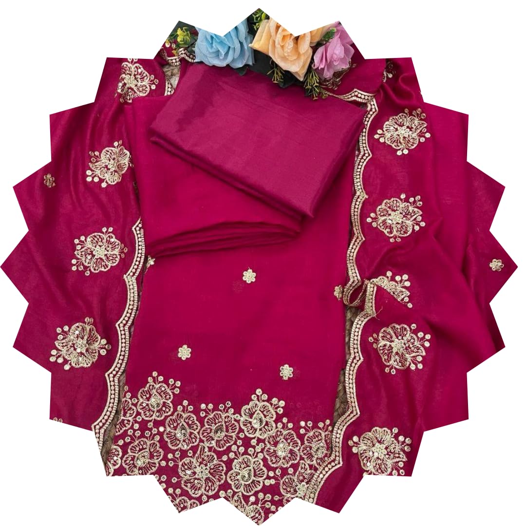 Women Elegant Black Embroidered Dress Material with Golden Floral Thread Work, Unstitched Salwar Suit Fabric Set with Dupatta & Bottom, Festive Ethnic Wear-image-28