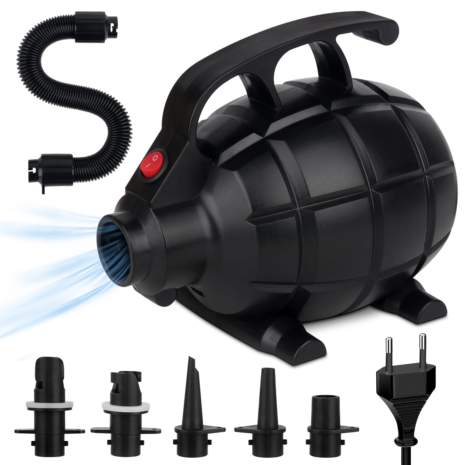 Mineup Pompa Ad Aria Elettrica, 600 W Pompa Elettrica Per Gonfiare Con 5 Ugelli, Pompa Per Materasso Ad Aria Gonfiabile, Gonfiatore Elettrico Portatile Per Materasso Ad Aria, Palle Di Yoga, Piscina